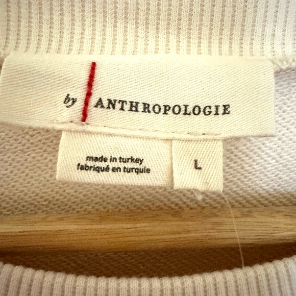 Anthropology Utility Pocket Pullover Sweater Womens Cream Sheer‎ Crew Neck Sz L - Picture 4 of 9